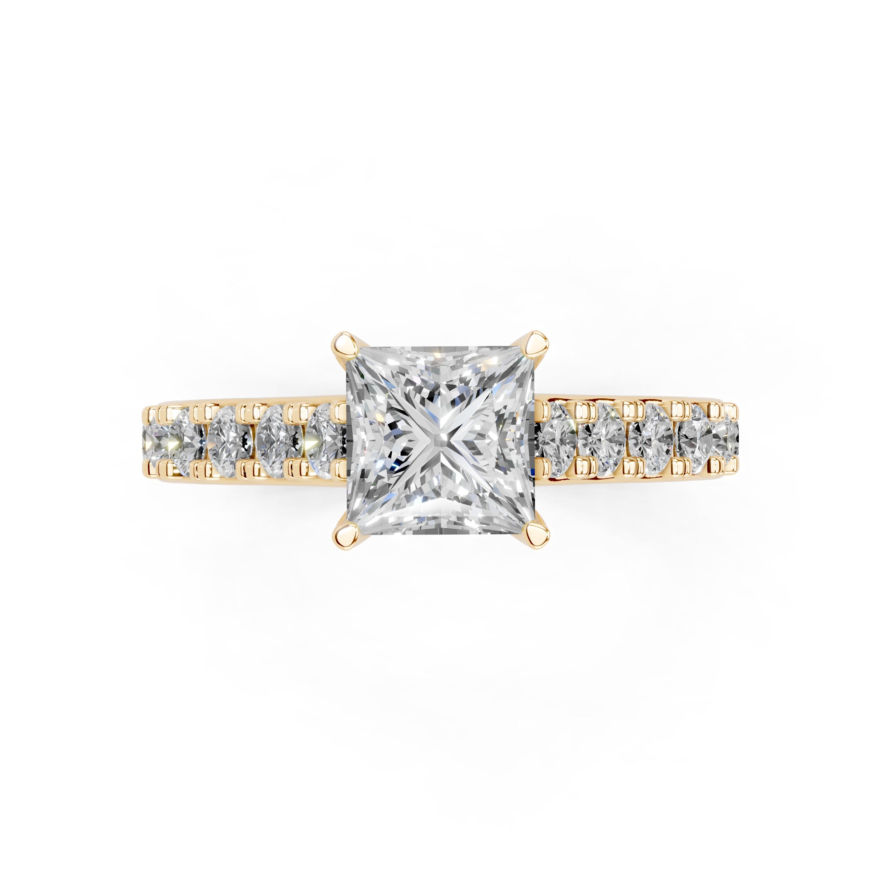 Princess Cut Claw Prongs Pave  Lab Grown Diamond Engagement Ring