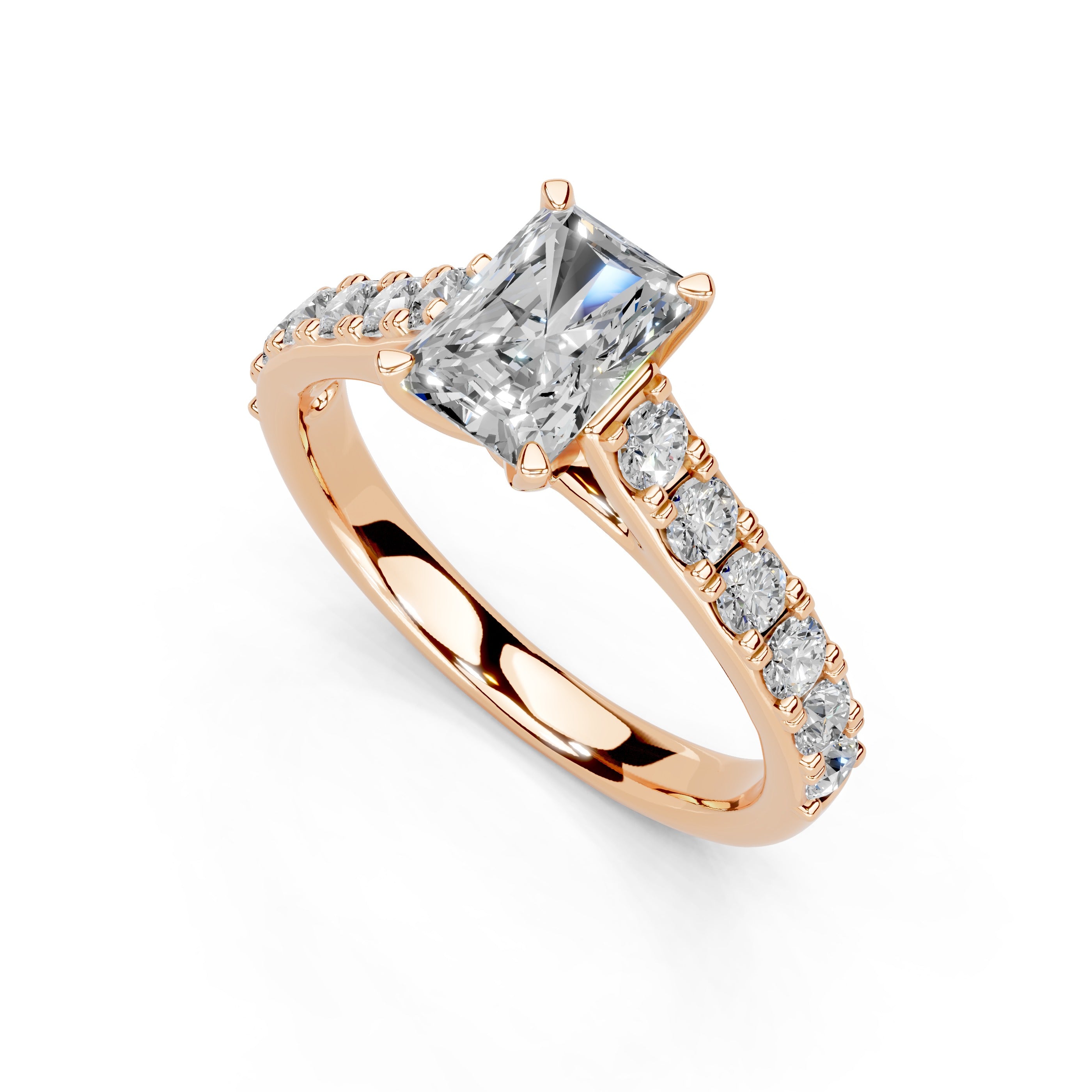 Radiant Cut Claw Prongs Pave  Lab Grown Diamond Engagement Ring