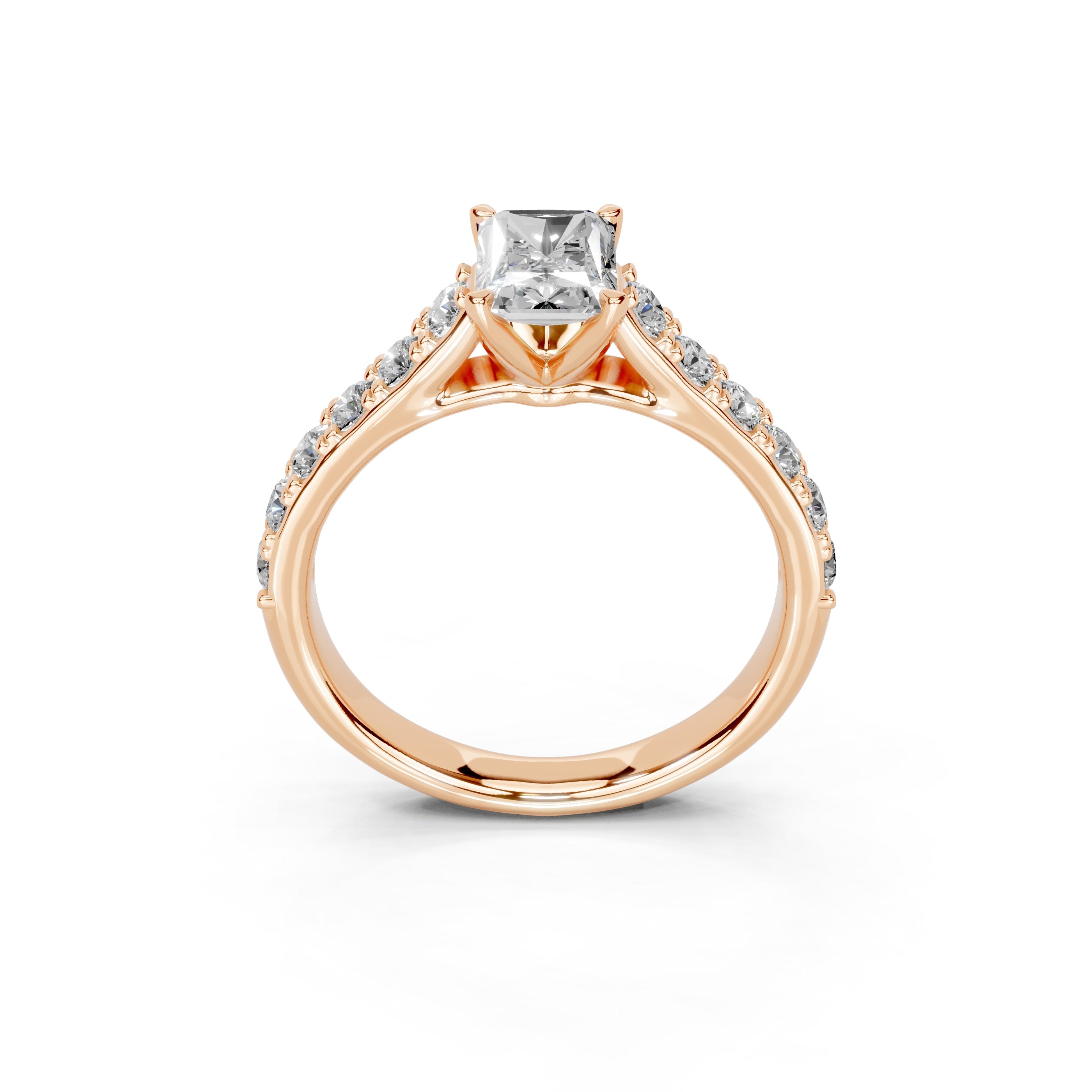 Radiant Cut Claw Prongs Pave  Lab Grown Diamond Engagement Ring