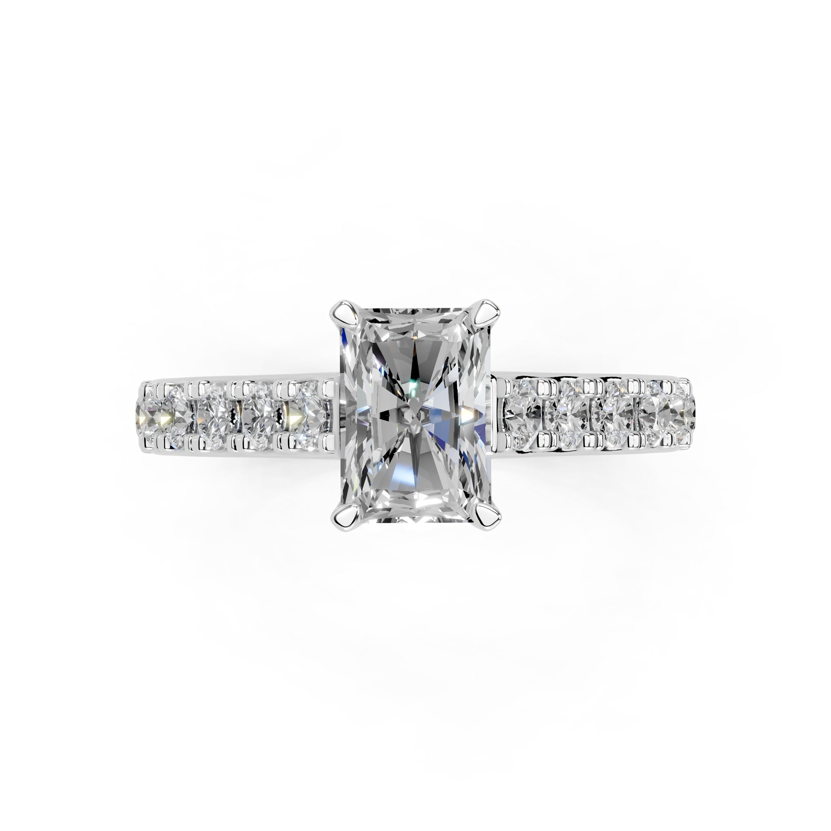 Radiant Cut Claw Prongs Pave  Lab Grown Diamond Engagement Ring