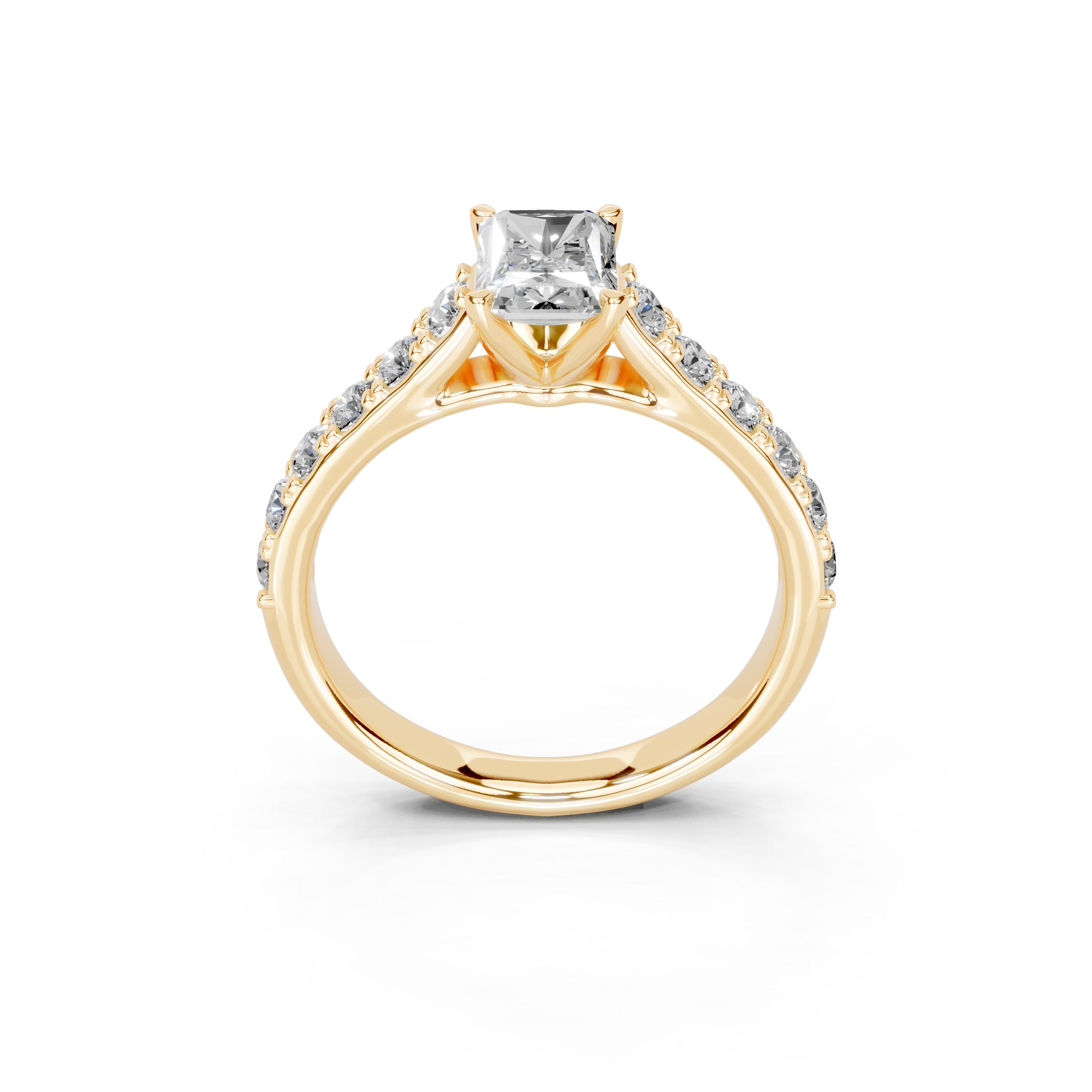 Radiant Cut Claw Prongs Pave  Lab Grown Diamond Engagement Ring