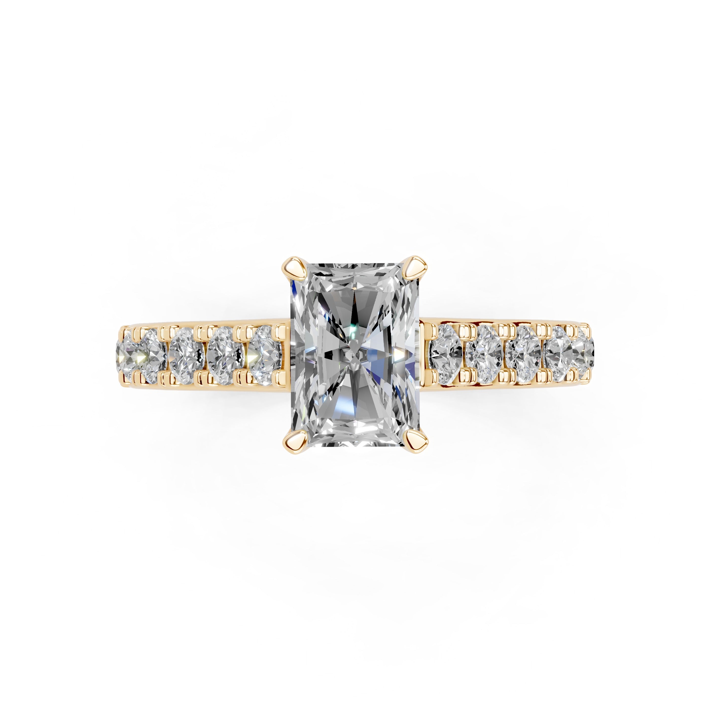 Radiant Cut Claw Prongs Pave  Lab Grown Diamond Engagement Ring