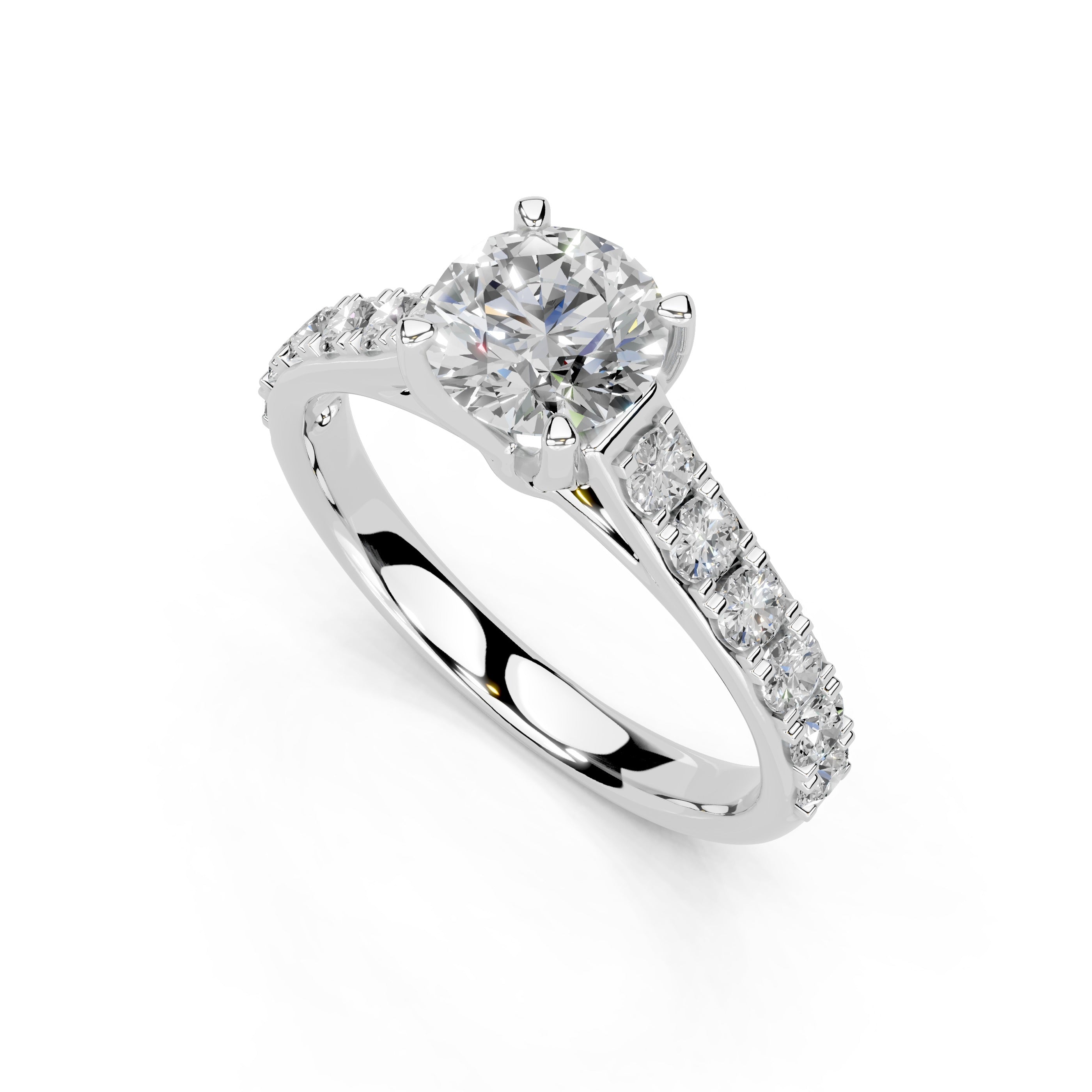 Round Cut Claw Prongs Pave  Lab Grown Diamond Engagement Ring