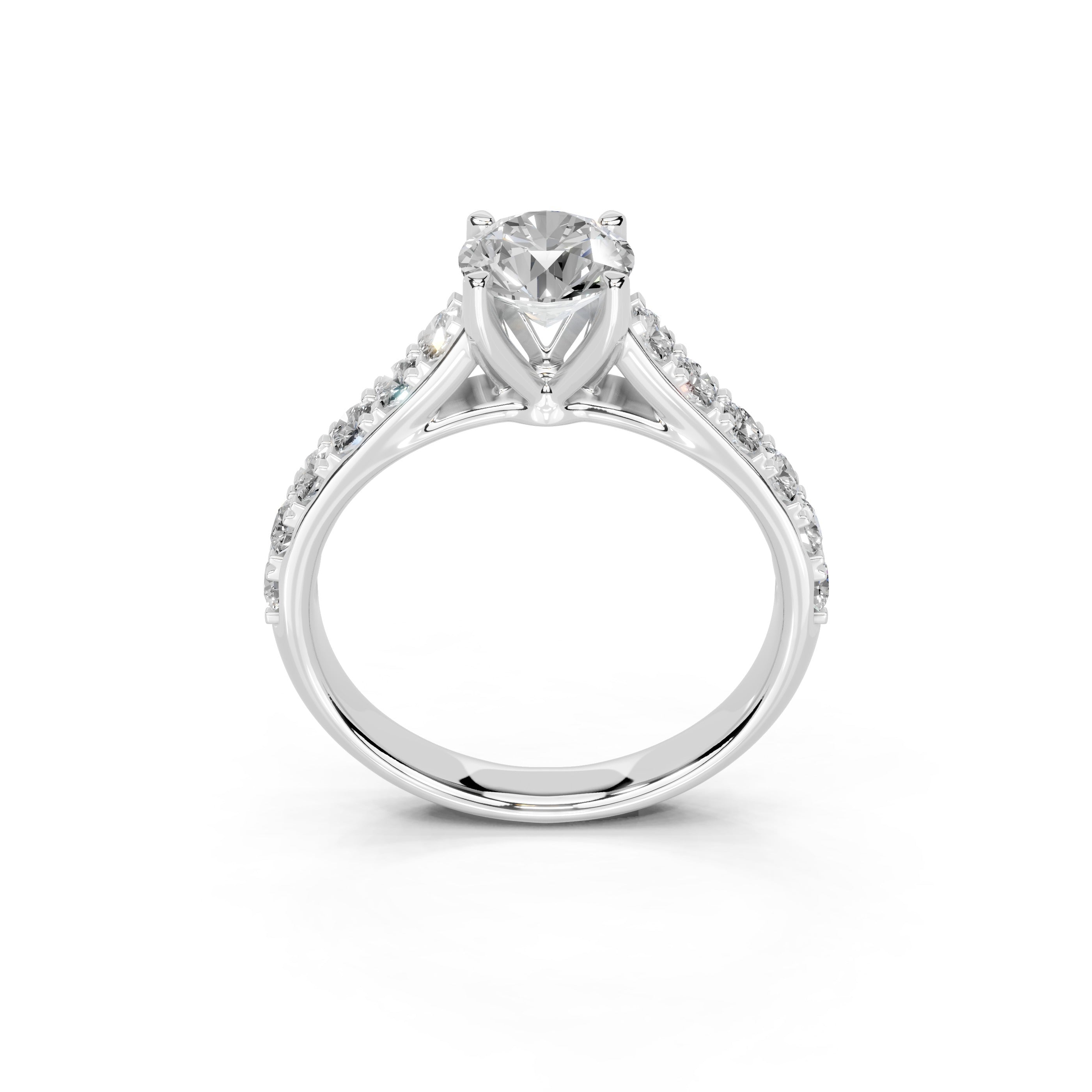 Round Cut Claw Prongs Pave  Lab Grown Diamond Engagement Ring