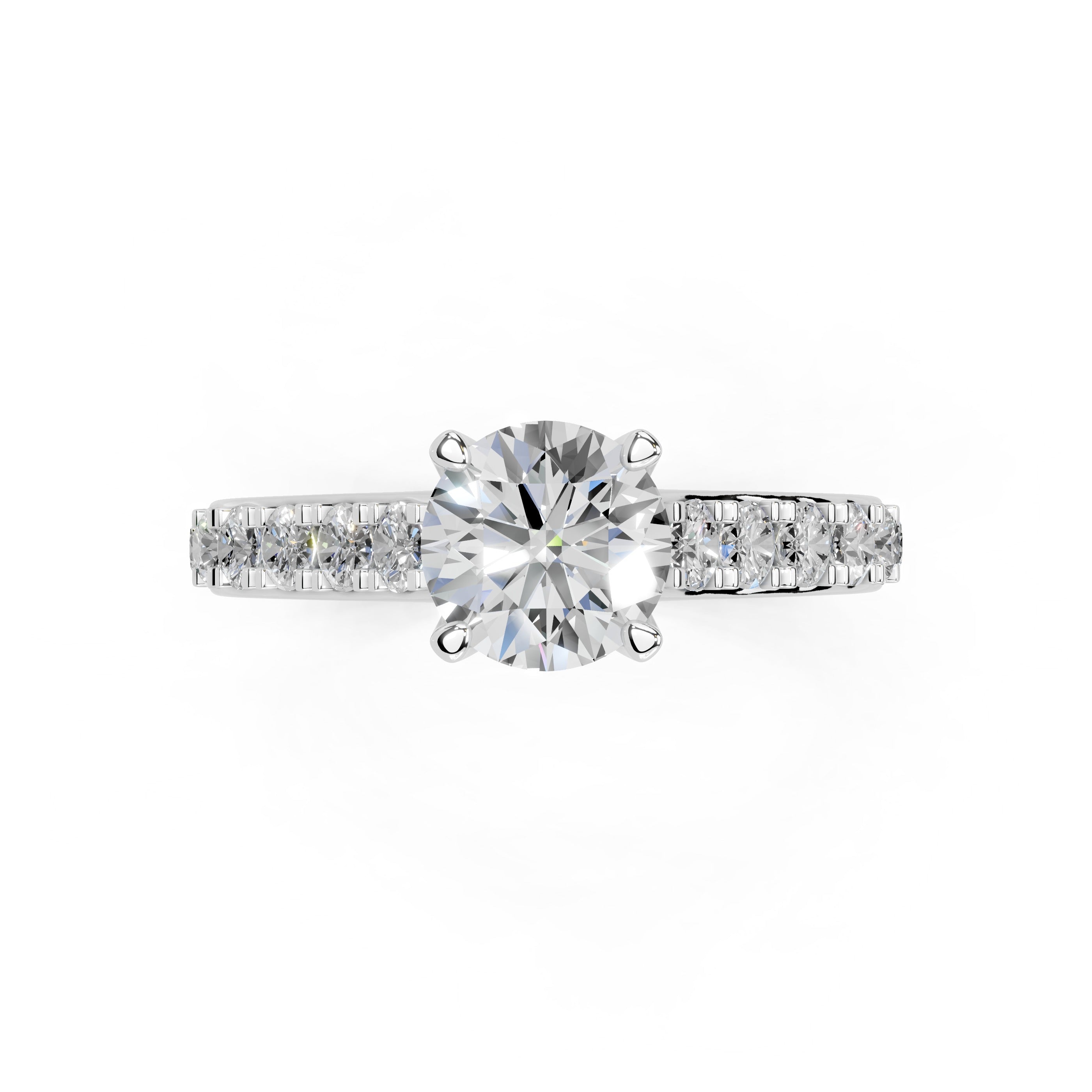 Round Cut Claw Prongs Pave  Lab Grown Diamond Engagement Ring