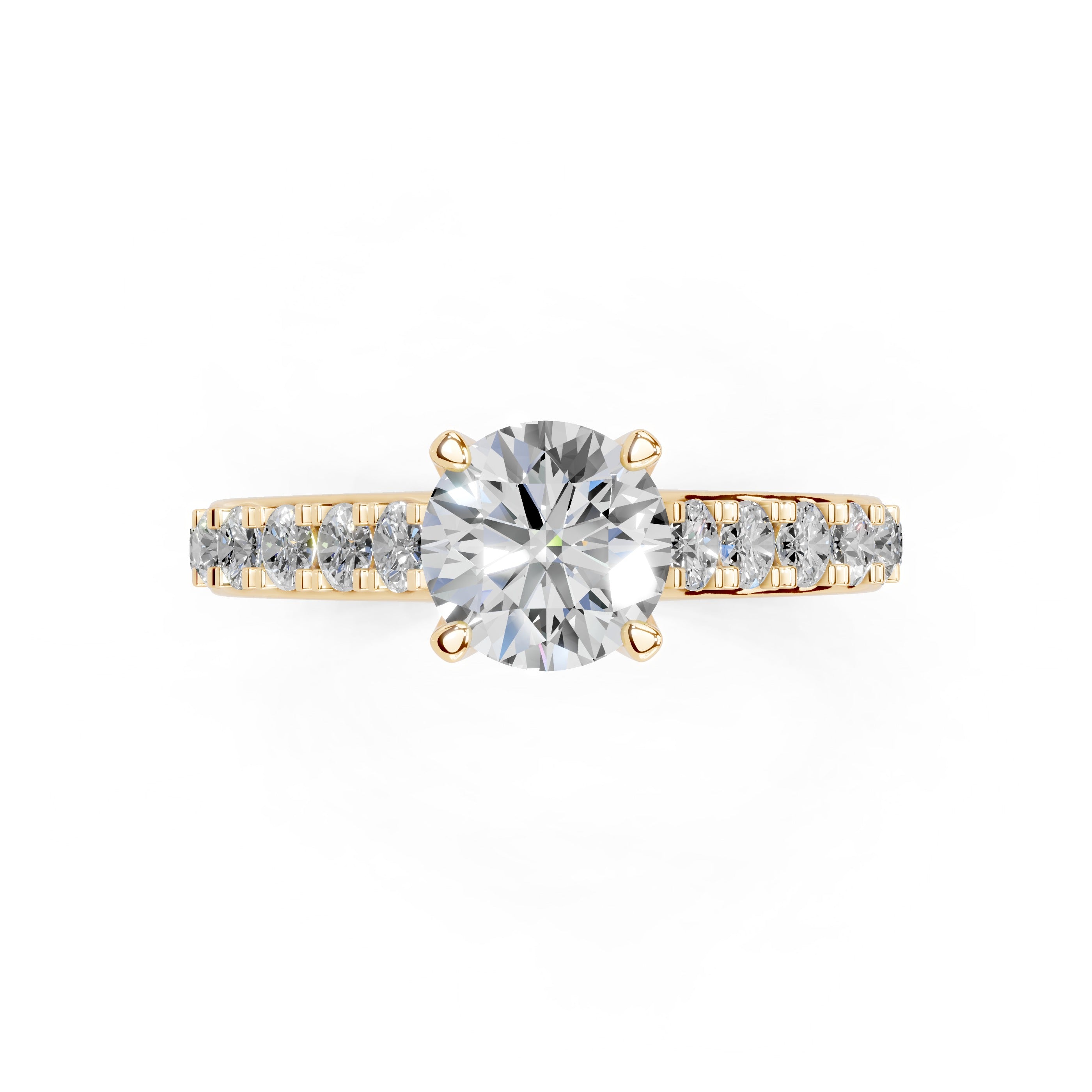 Round Cut Claw Prongs Pave  Lab Grown Diamond Engagement Ring