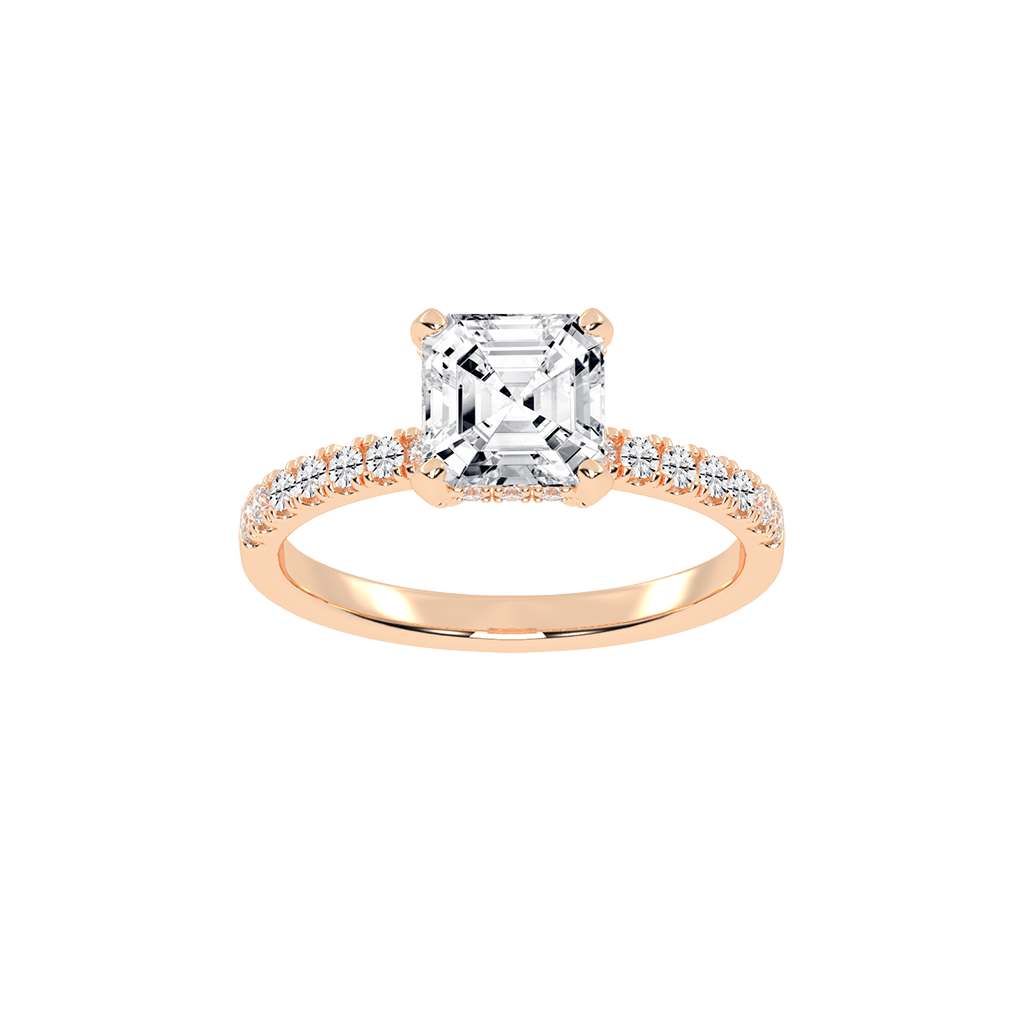 Asscher Cut Hidden Halo Pave  Lab Grown Diamond Engagement Ring