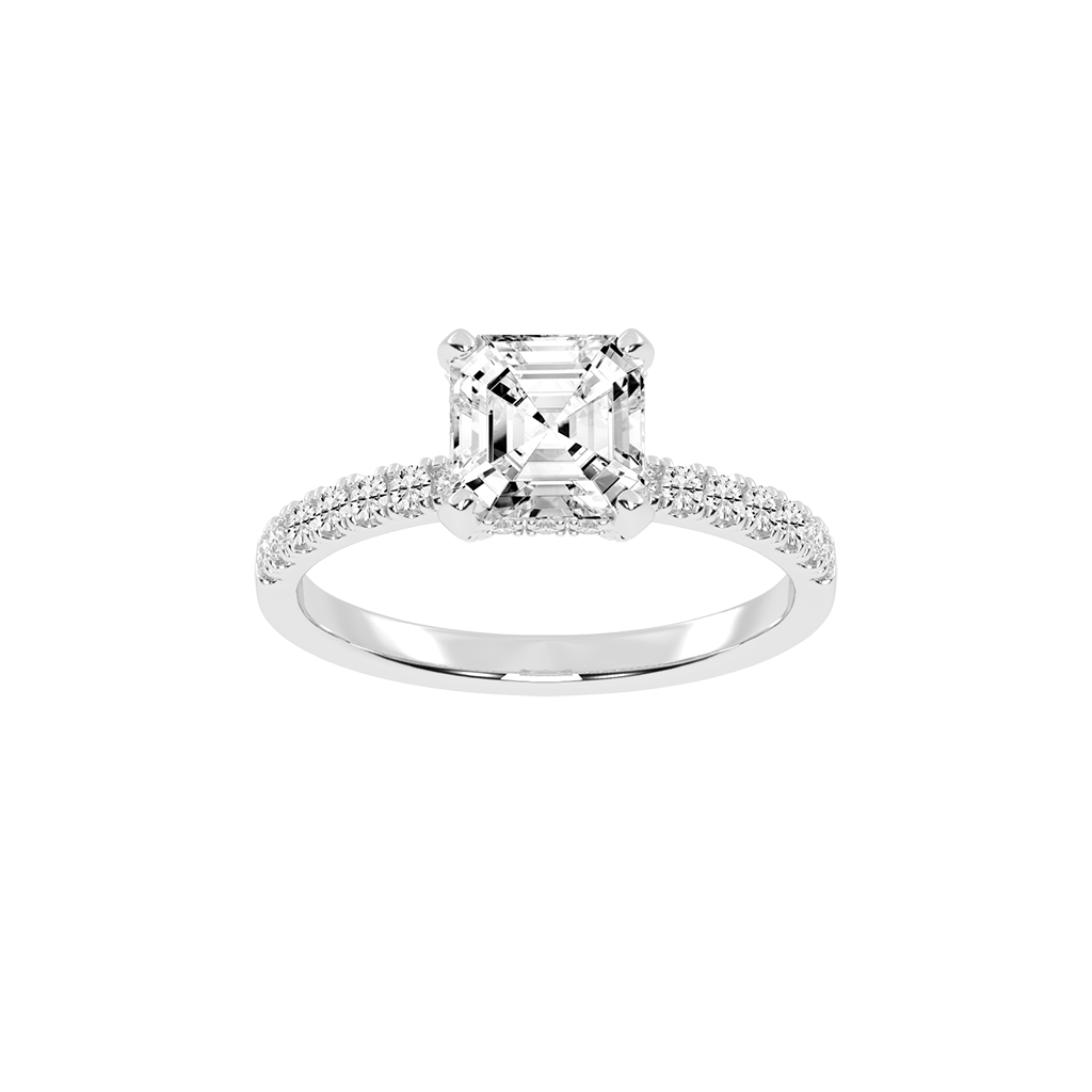 Asscher Cut Hidden Halo Pave  Lab Grown Diamond Engagement Ring