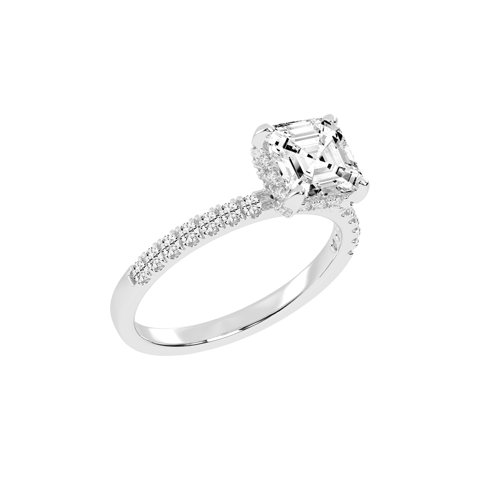 Asscher Cut Hidden Halo Pave  Lab Grown Diamond Engagement Ring