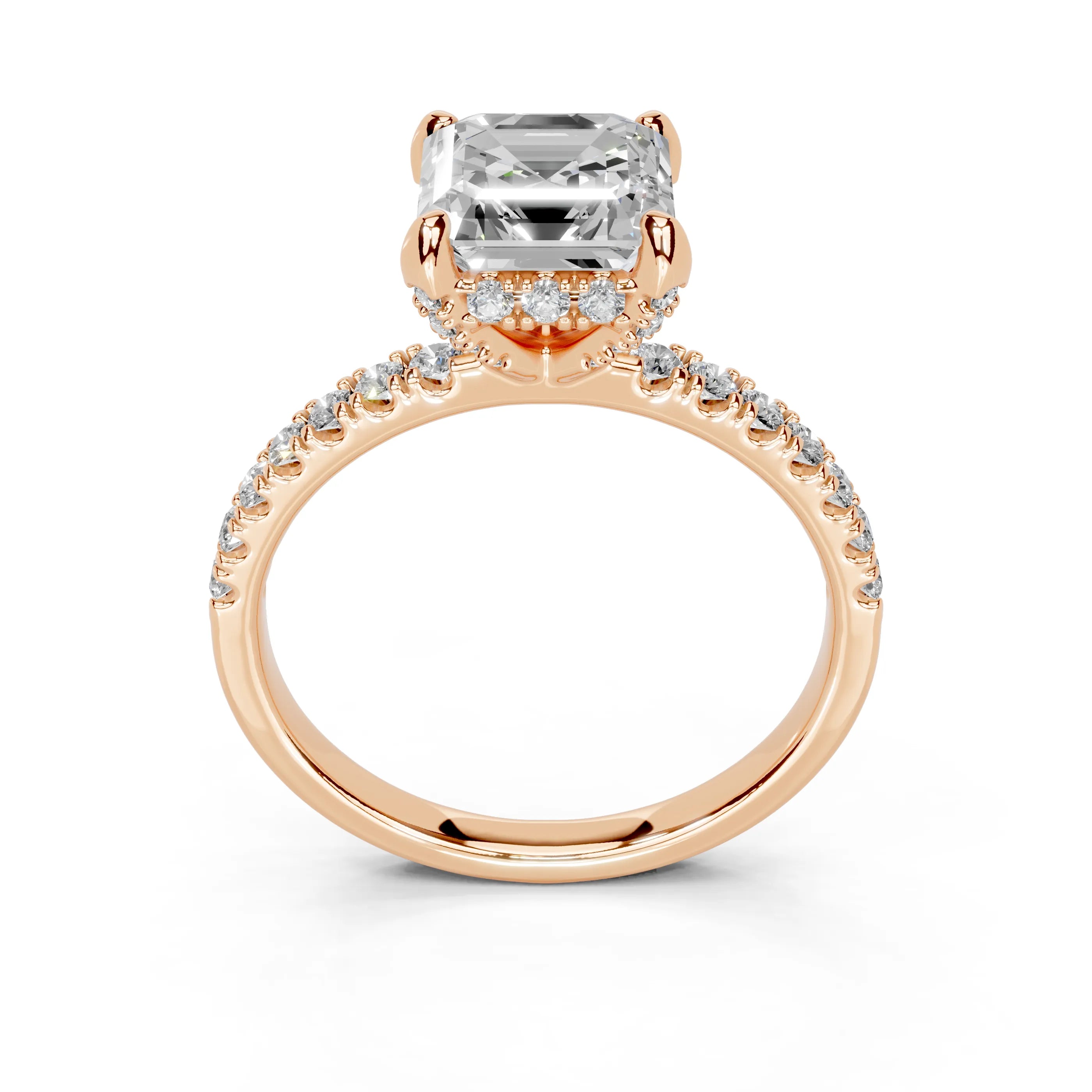 Asscher Cut Hidden Halo Pave  Lab Grown Diamond Engagement Ring With H-I / SI1-SI2 Diamond Quality