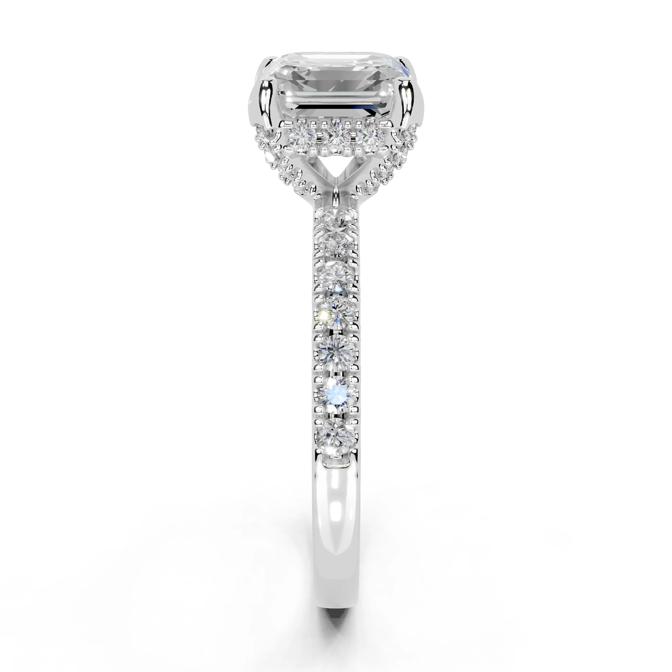 Asscher Cut Hidden Halo Pave  Lab Grown Diamond Engagement Ring With H-I / SI1-SI2 Diamond Quality