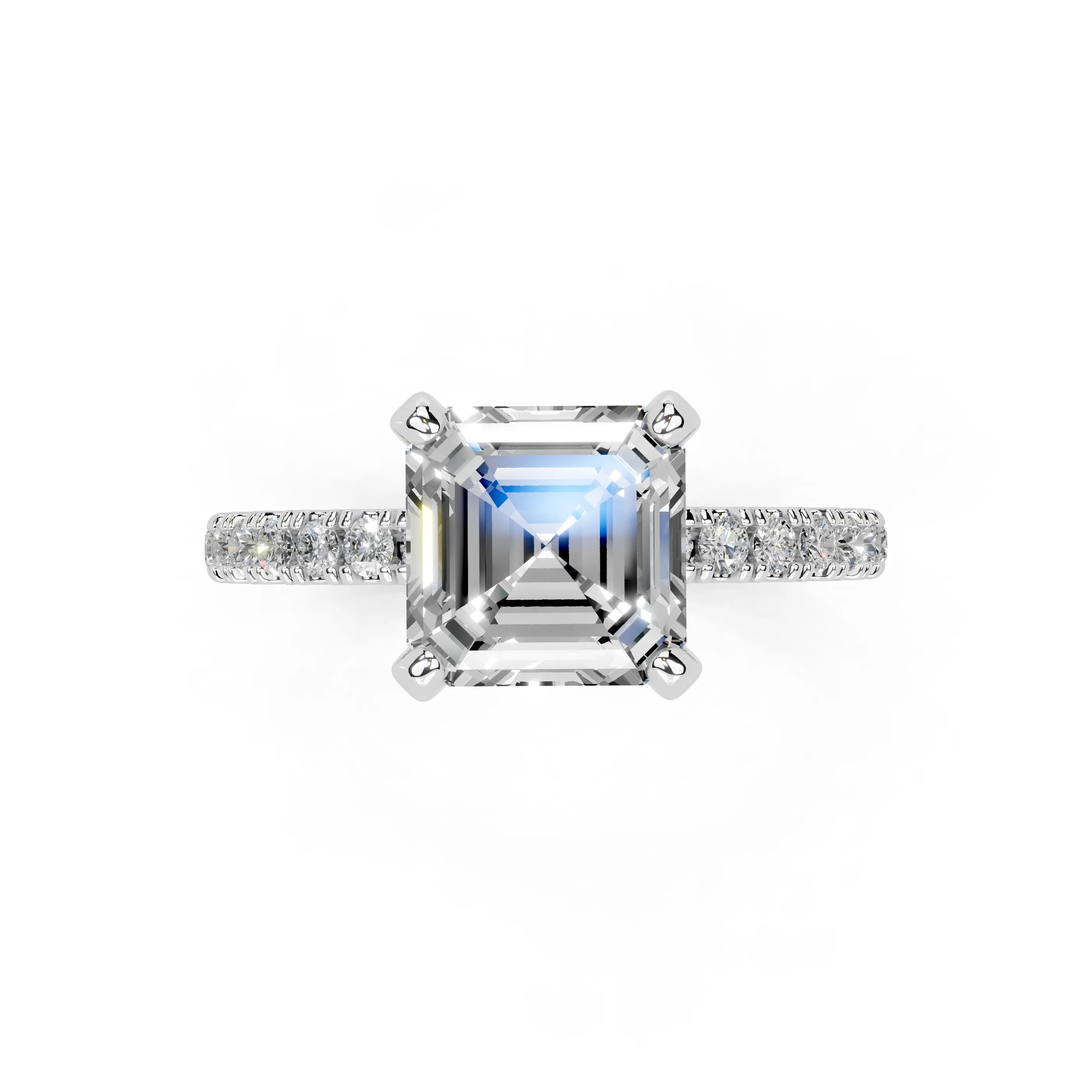 Asscher Cut Hidden Halo Pave  Lab Grown Diamond Engagement Ring With H-I / SI1-SI2 Diamond Quality