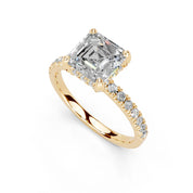 Asscher Cut Hidden Halo Pave  Lab Grown Diamond Engagement Ring With H-I / SI1-SI2 Diamond Quality