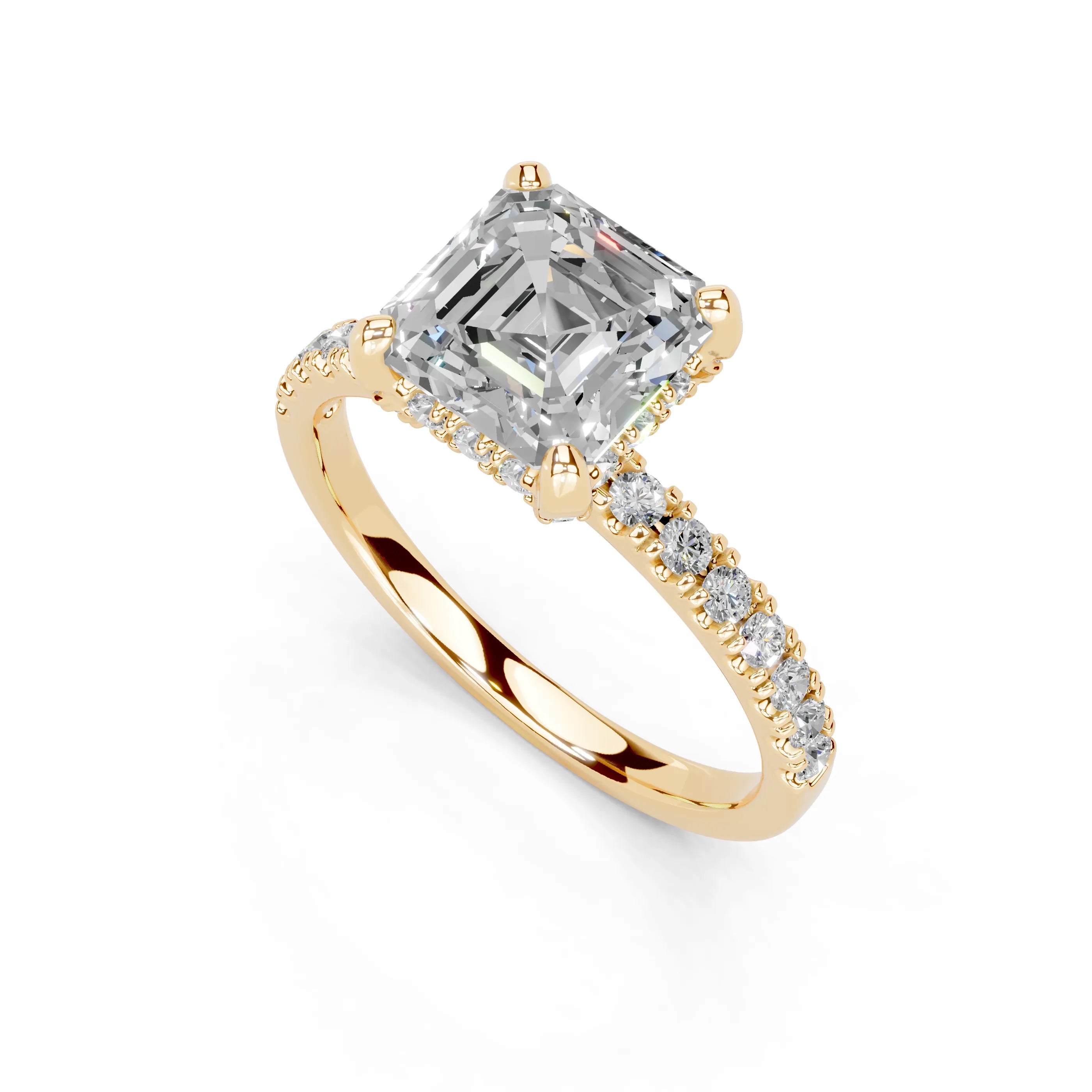 Asscher Cut Hidden Halo Pave  Lab Grown Diamond Engagement Ring