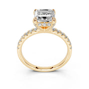 Asscher Cut Hidden Halo Pave  Lab Grown Diamond Engagement Ring With H-I / SI1-SI2 Diamond Quality