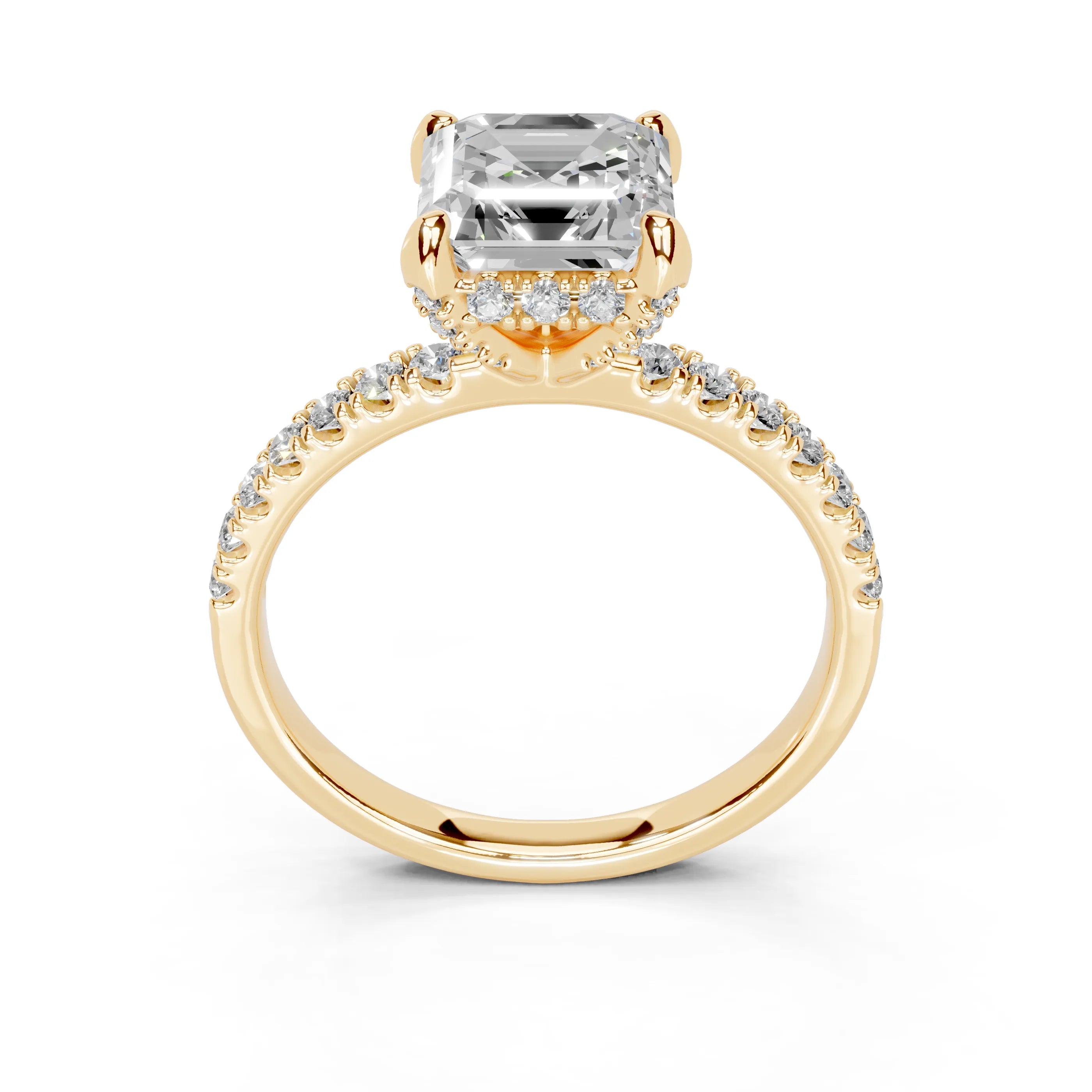 Asscher Cut Hidden Halo Pave  Lab Grown Diamond Engagement Ring With H-I / SI1-SI2 Diamond Quality