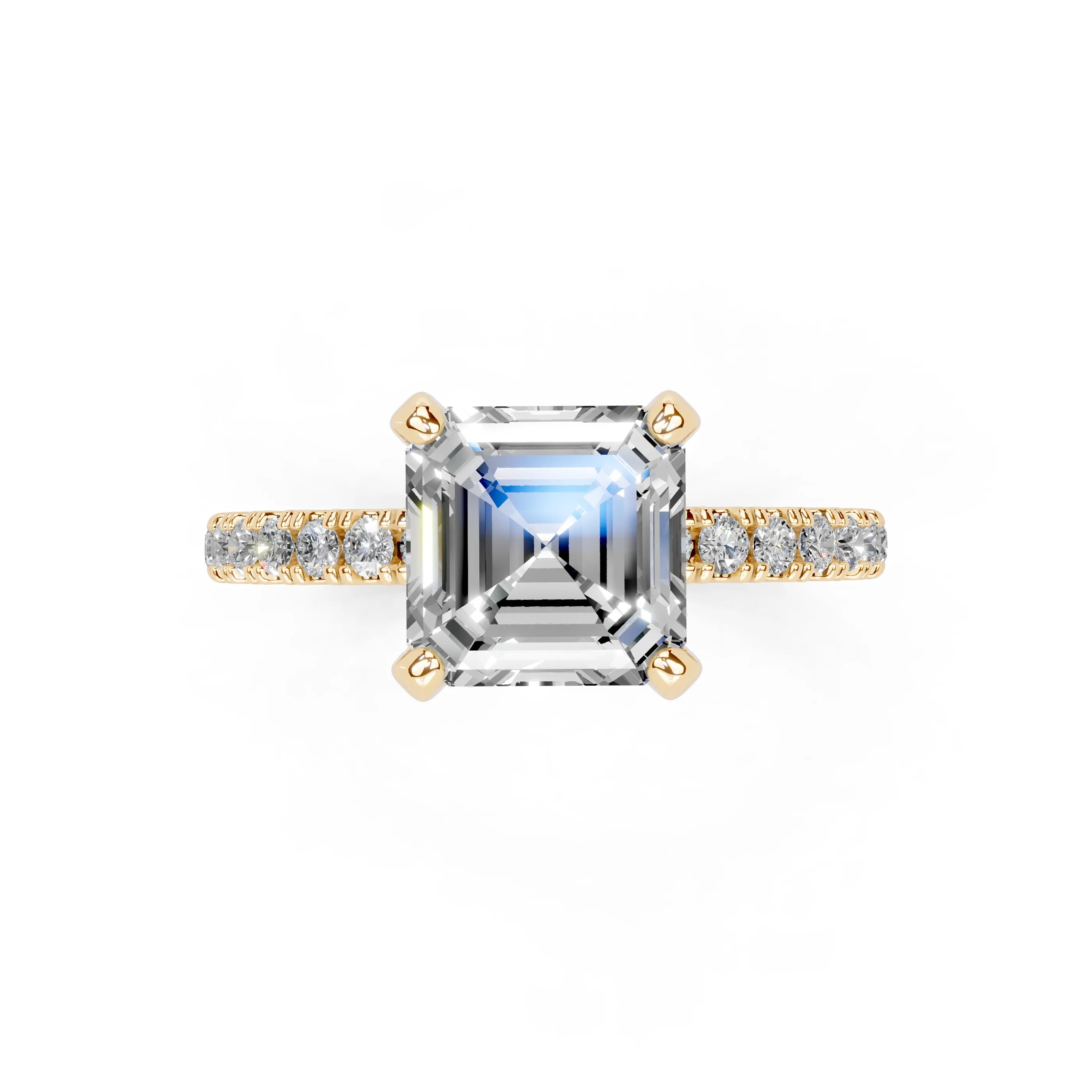 Asscher Cut Hidden Halo Pave  Lab Grown Diamond Engagement Ring With H-I / SI1-SI2 Diamond Quality