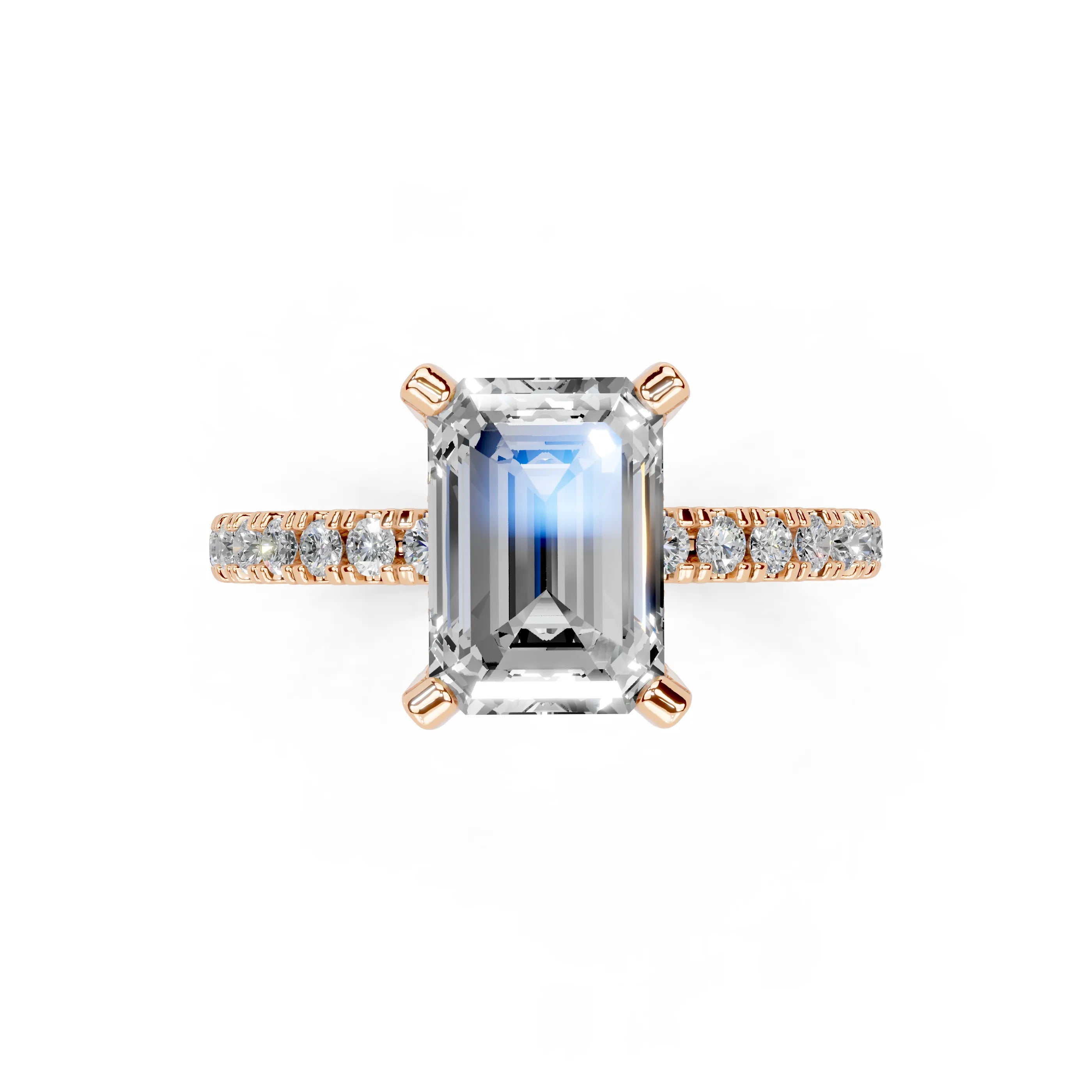 Emerald Cut Pave Lab Grown Diamond Engagement Ring with Hidden Halo setting