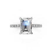 Emerald Cut Pave Engagement Ring with Hidden Halo setting (14K White Gold, 1CT center stone, Size 6)