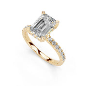 Emerald Cut Pave Engagement Ring with Hidden Halo setting (14K Yellow  Gold, 1CT center stone, Size 5)