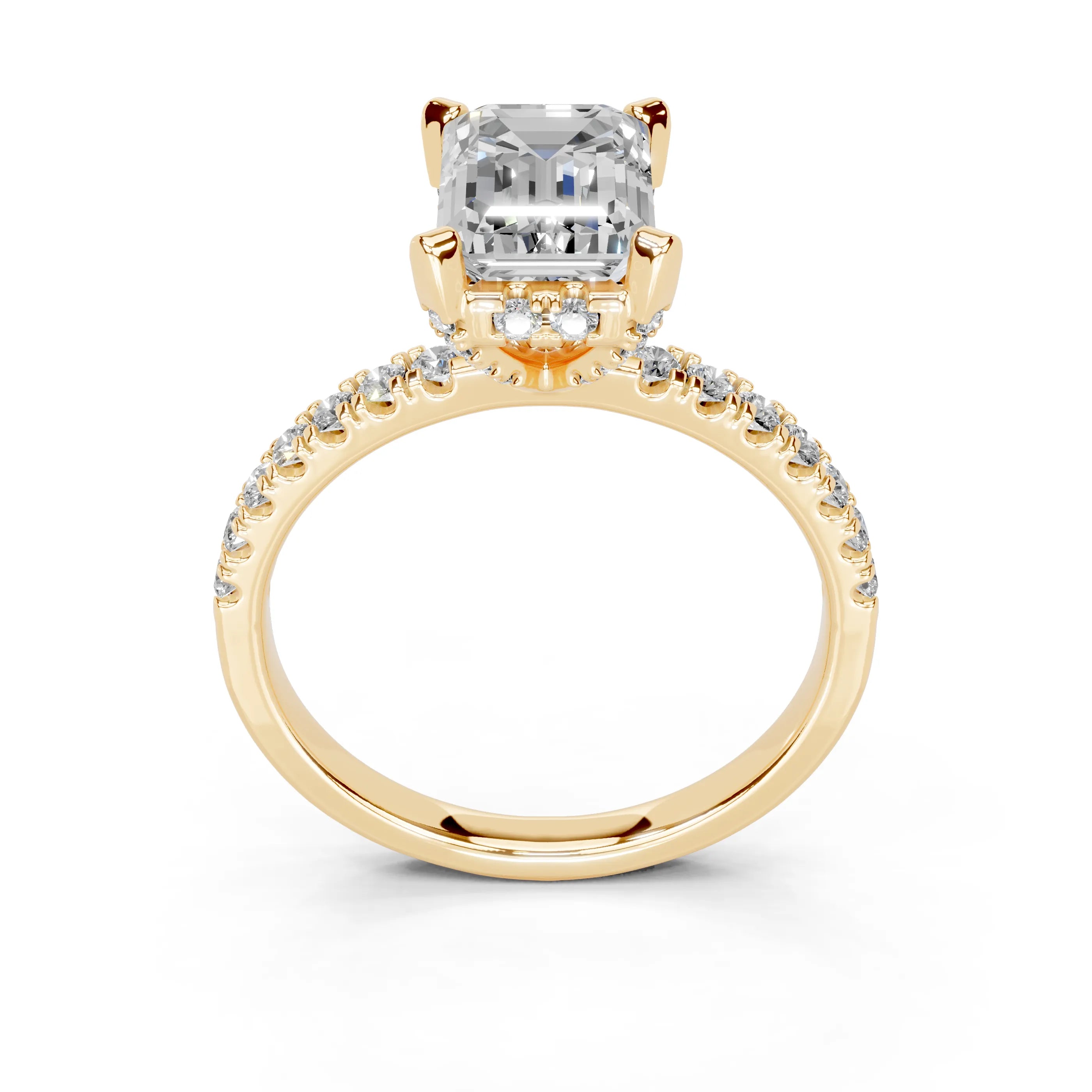 Emerald Cut Pave Engagement Ring with Hidden Halo setting (14K Yellow  Gold, 1CT center stone, Size 5)