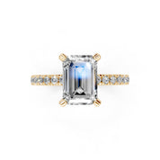 Emerald Cut Pave Lab Grown Diamond Engagement Ring with Hidden Halo setting