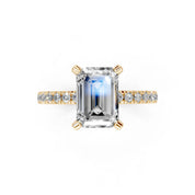 Emerald Cut Pave Engagement Ring with Hidden Halo setting (14K Yellow  Gold, 1CT center stone, Size 5)