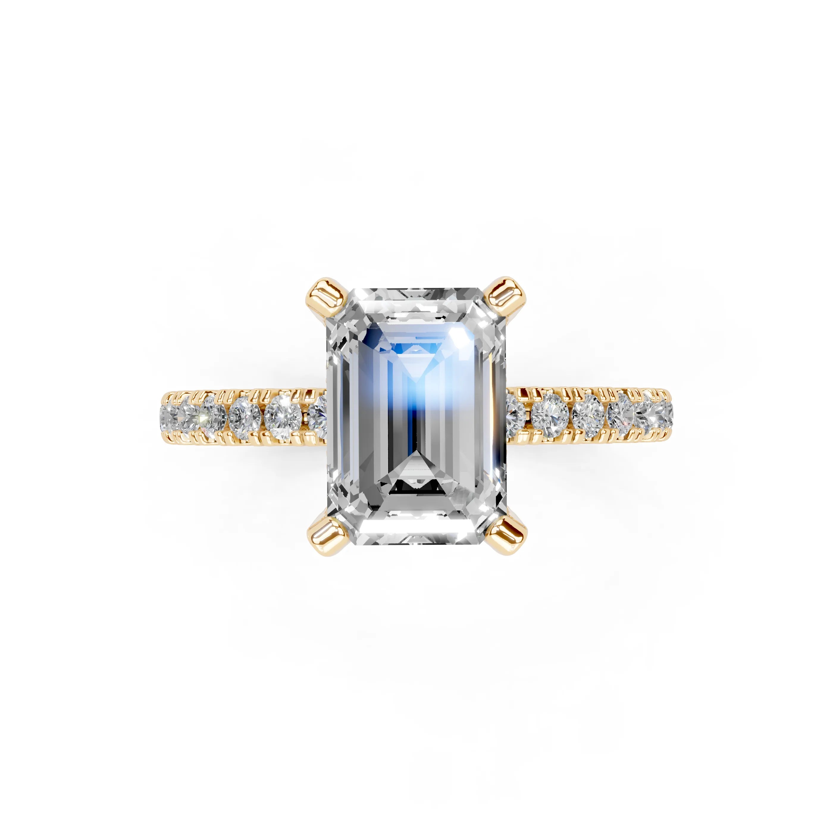 Emerald Cut Pave Engagement Ring with Hidden Halo setting (14K Yellow  Gold, 1CT center stone, Size 5)