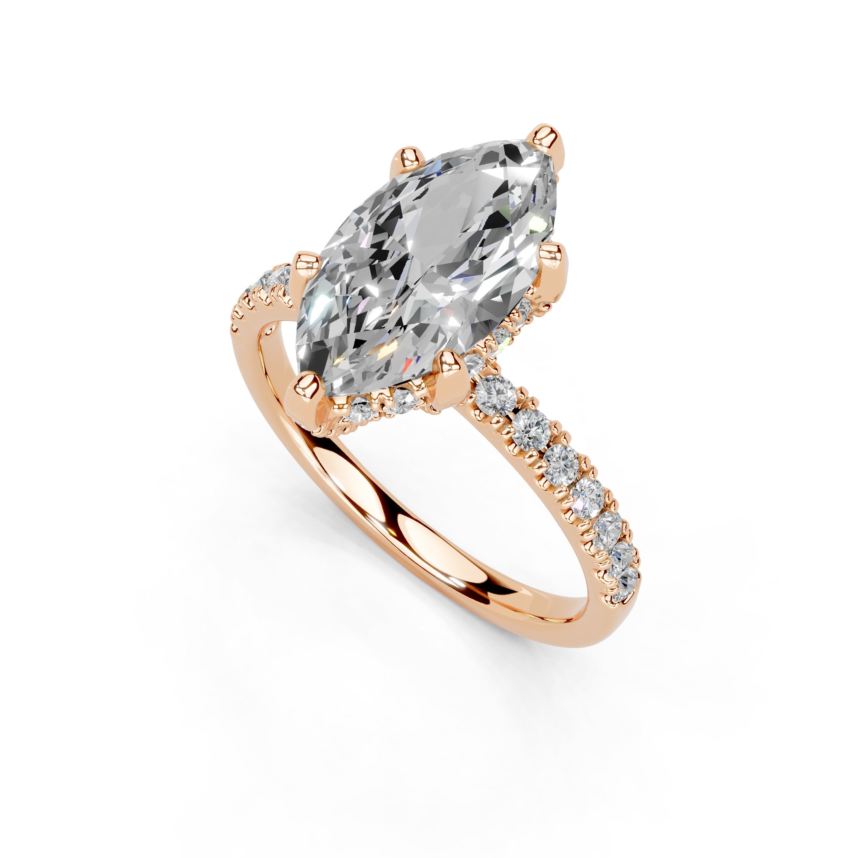 Marquise Cut Hidden Halo Pave  Lab Grown Diamond Engagement Ring