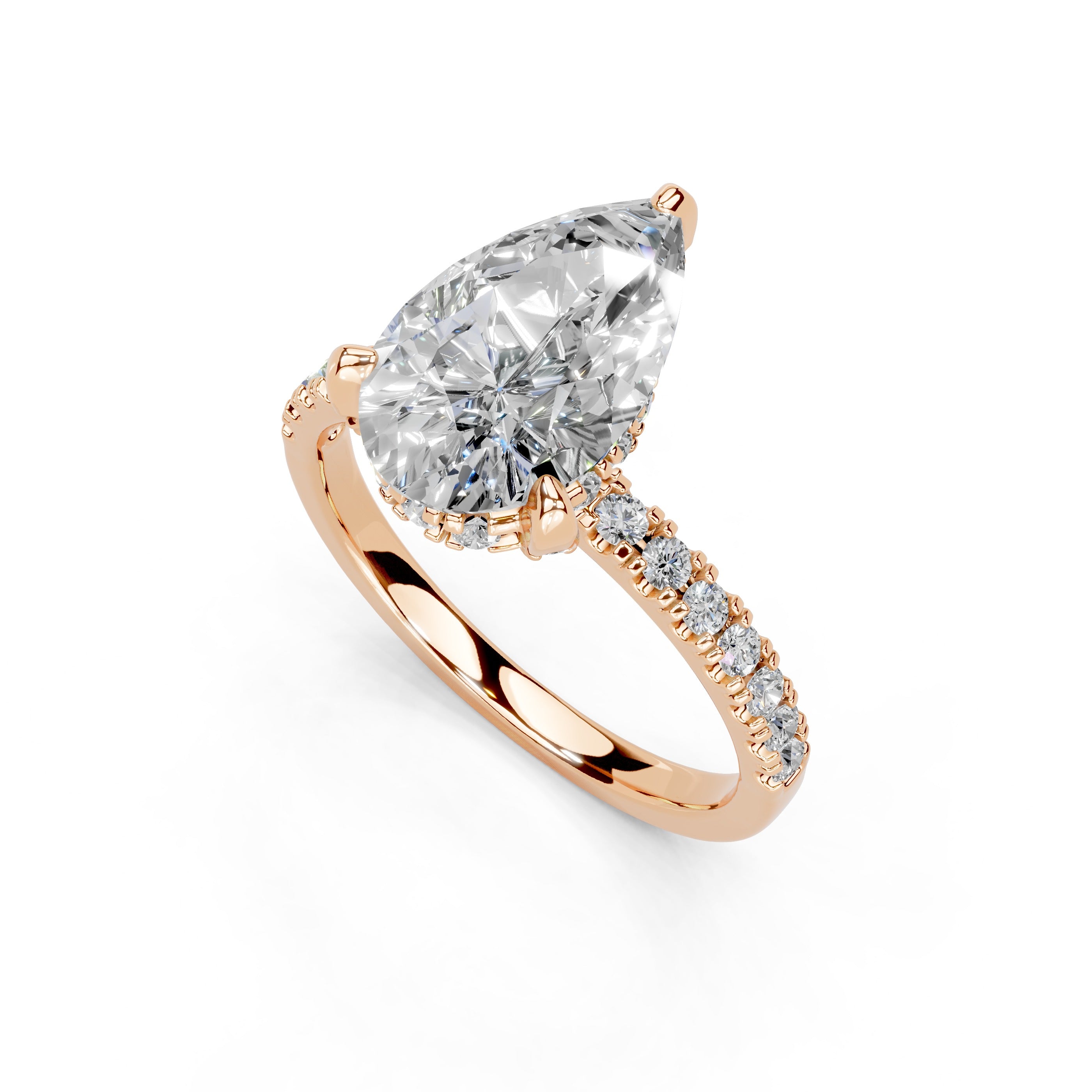 Pear Cut Hidden Halo Pave  Lab Grown Diamond Engagement Ring