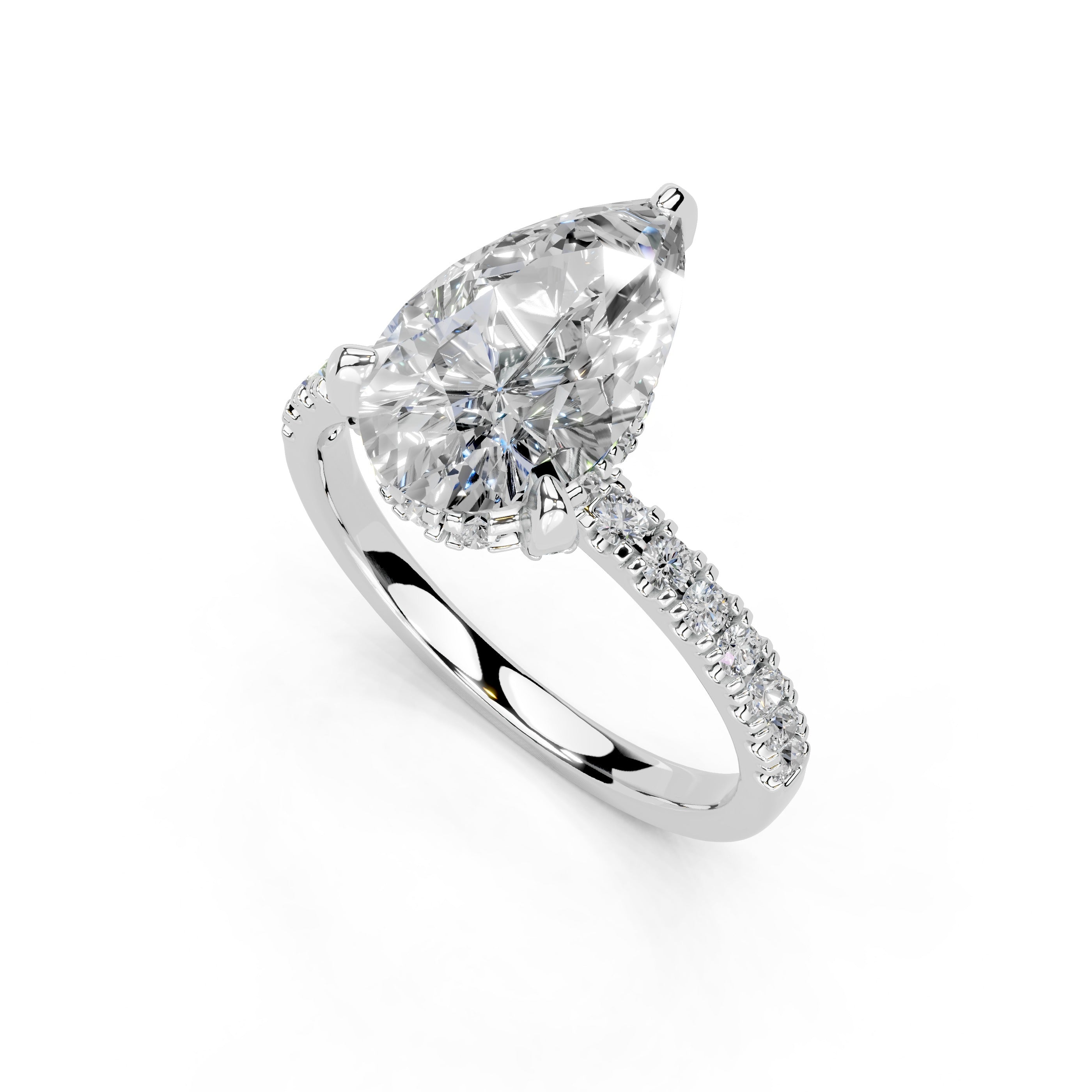 Pear Cut Hidden Halo Pave  Lab Grown Diamond Engagement Ring