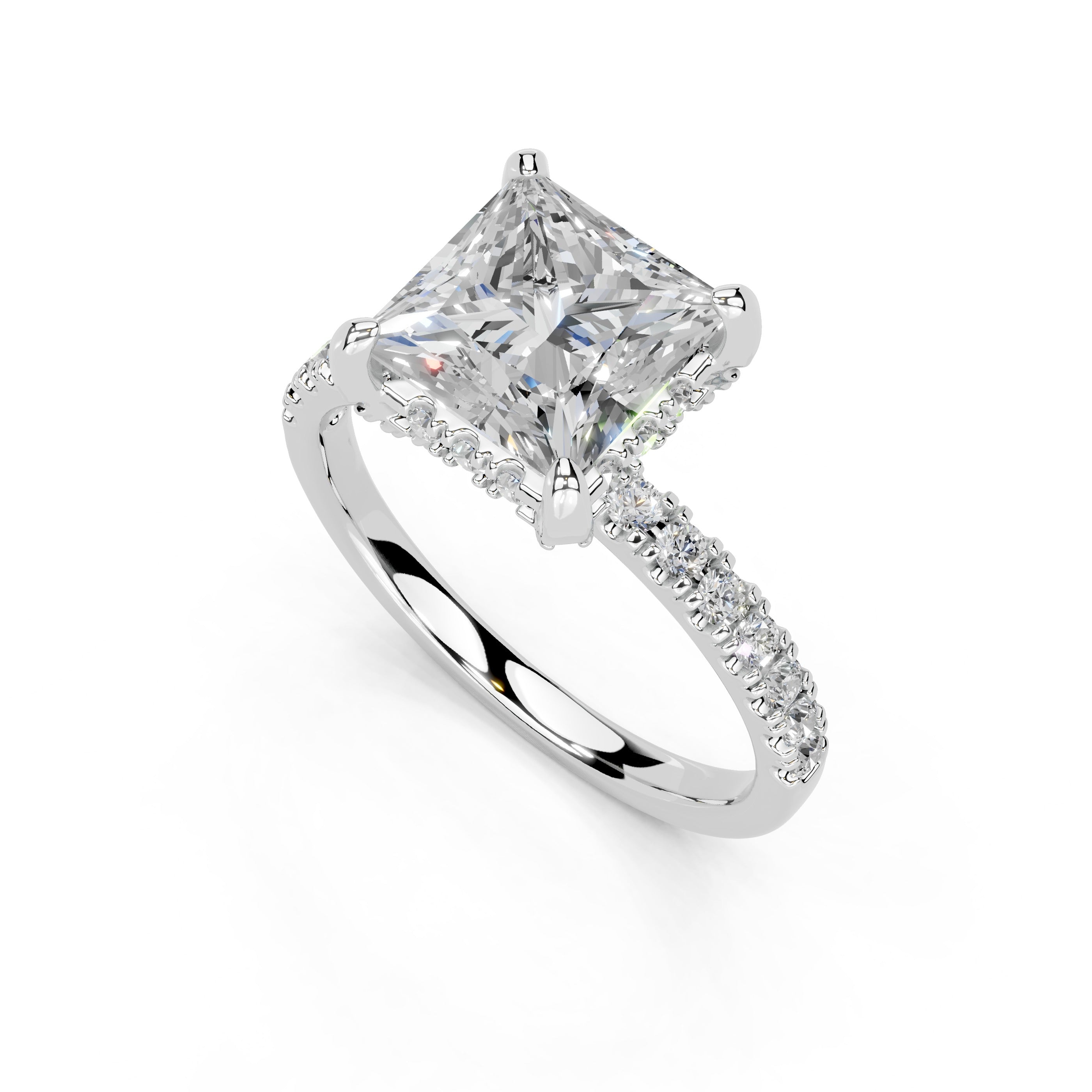 Princess Cut Hidden Halo Pave  Lab Grown Diamond Engagement Ring