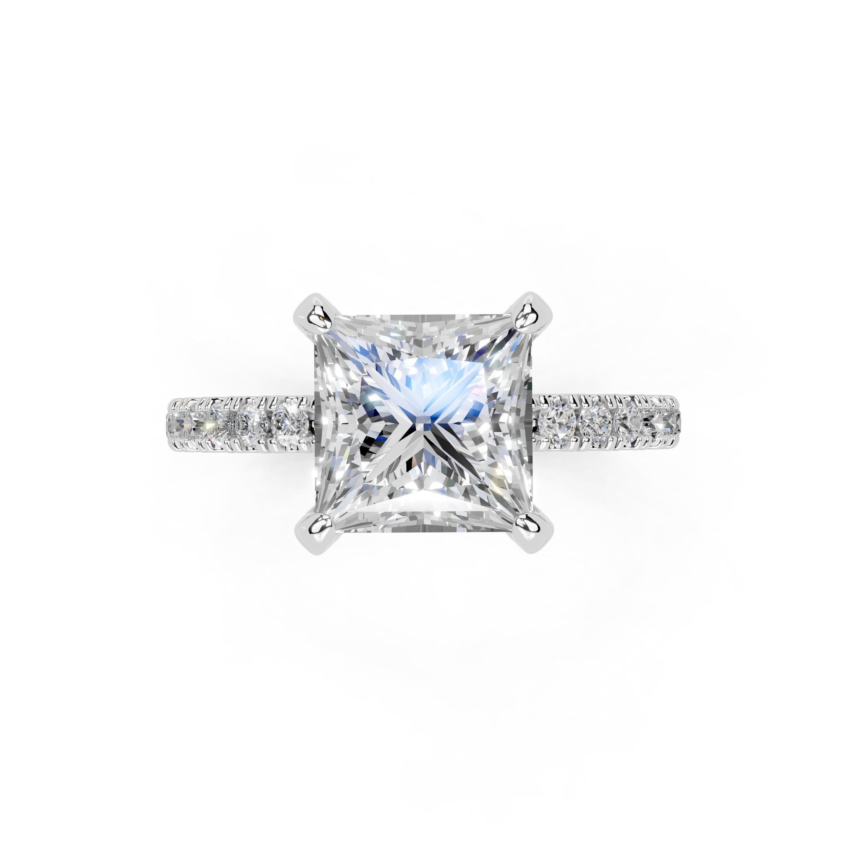 Princess Cut Hidden Halo Pave  Lab Grown Diamond Engagement Ring