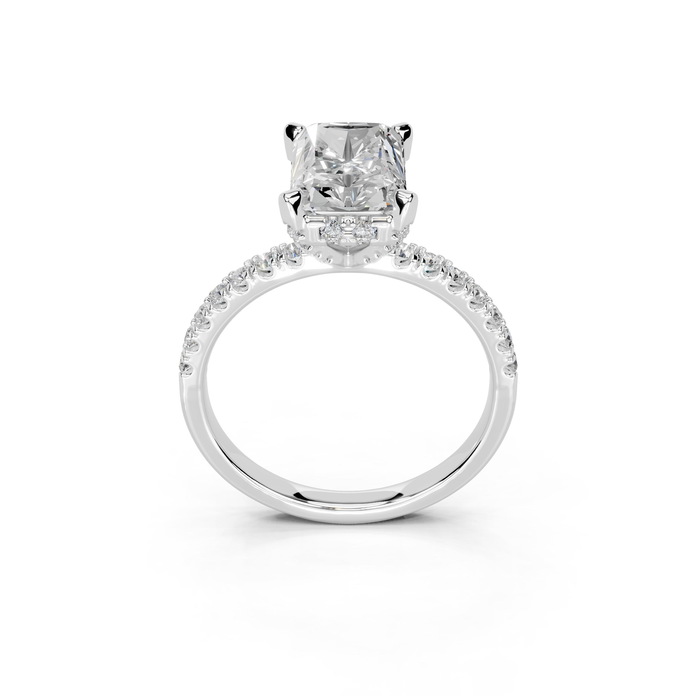 Radiant Cut Hidden Halo Pave  Lab Grown Diamond Engagement Ring