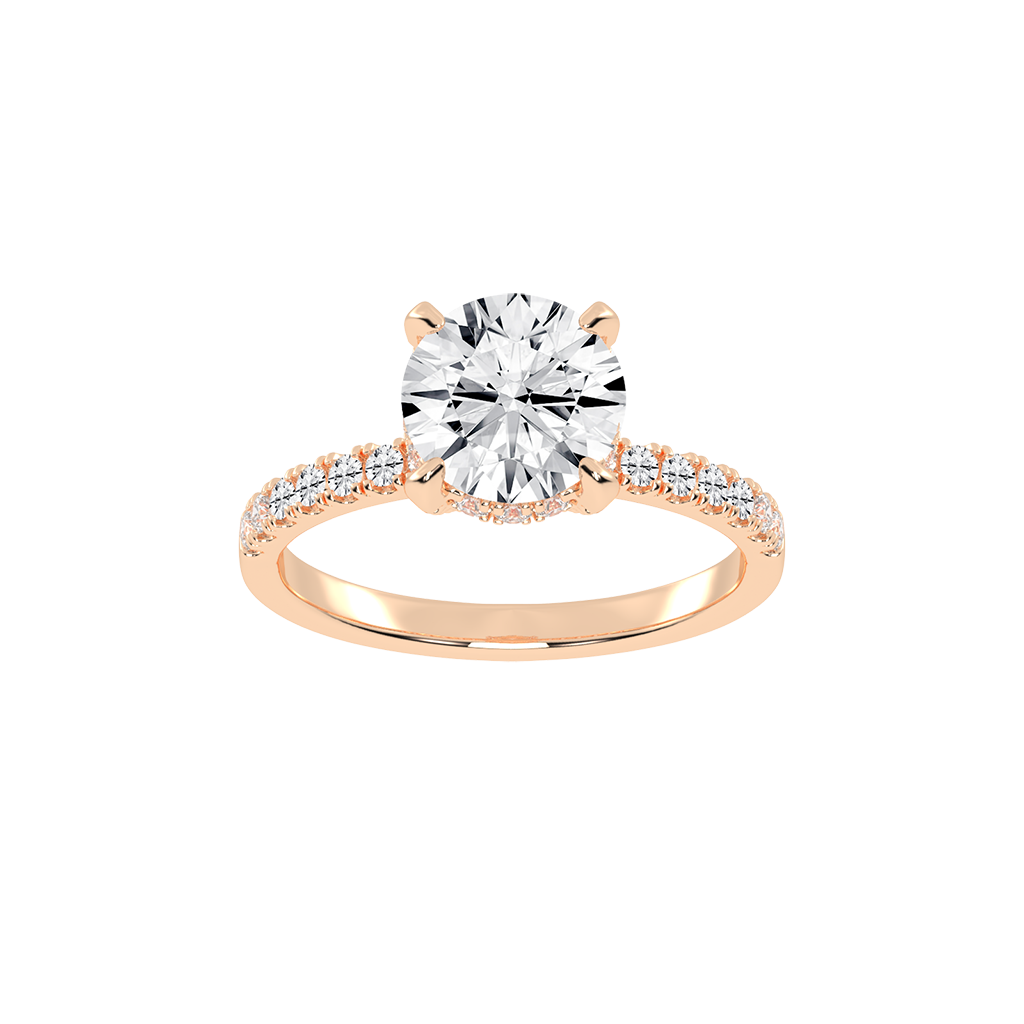 Round Cut Pave Lab Grown Diamond Engagement Ring with Hidden Halo setting