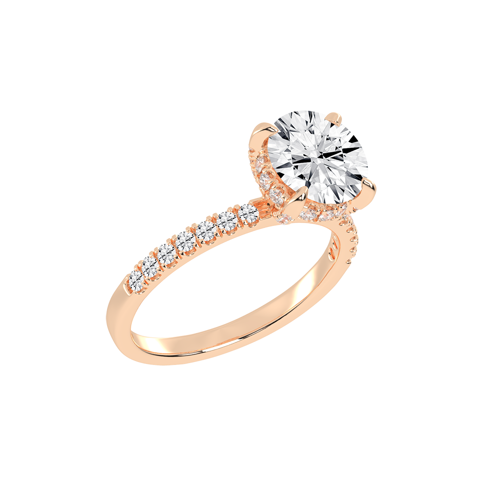 Round Cut Pave Lab Grown Diamond Engagement Ring with Hidden Halo setting