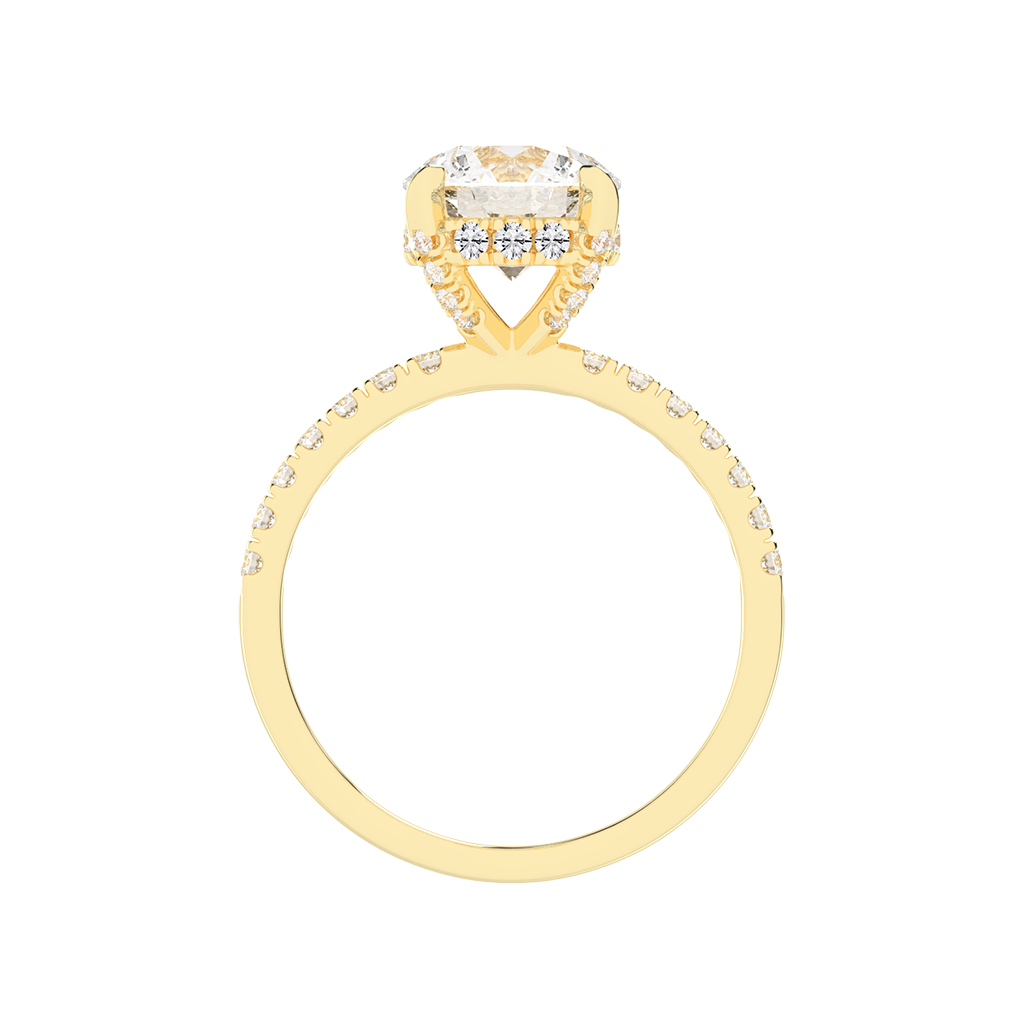 Round Cut Pave Engagement Ring with Hidden Halo setting (14K Yellow  Gold, 1CT center stone, Size 5)