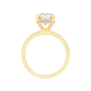 Round Cut Pave Engagement Ring with Hidden Halo setting (14K Yellow  Gold, 1CT center stone, Size 5)