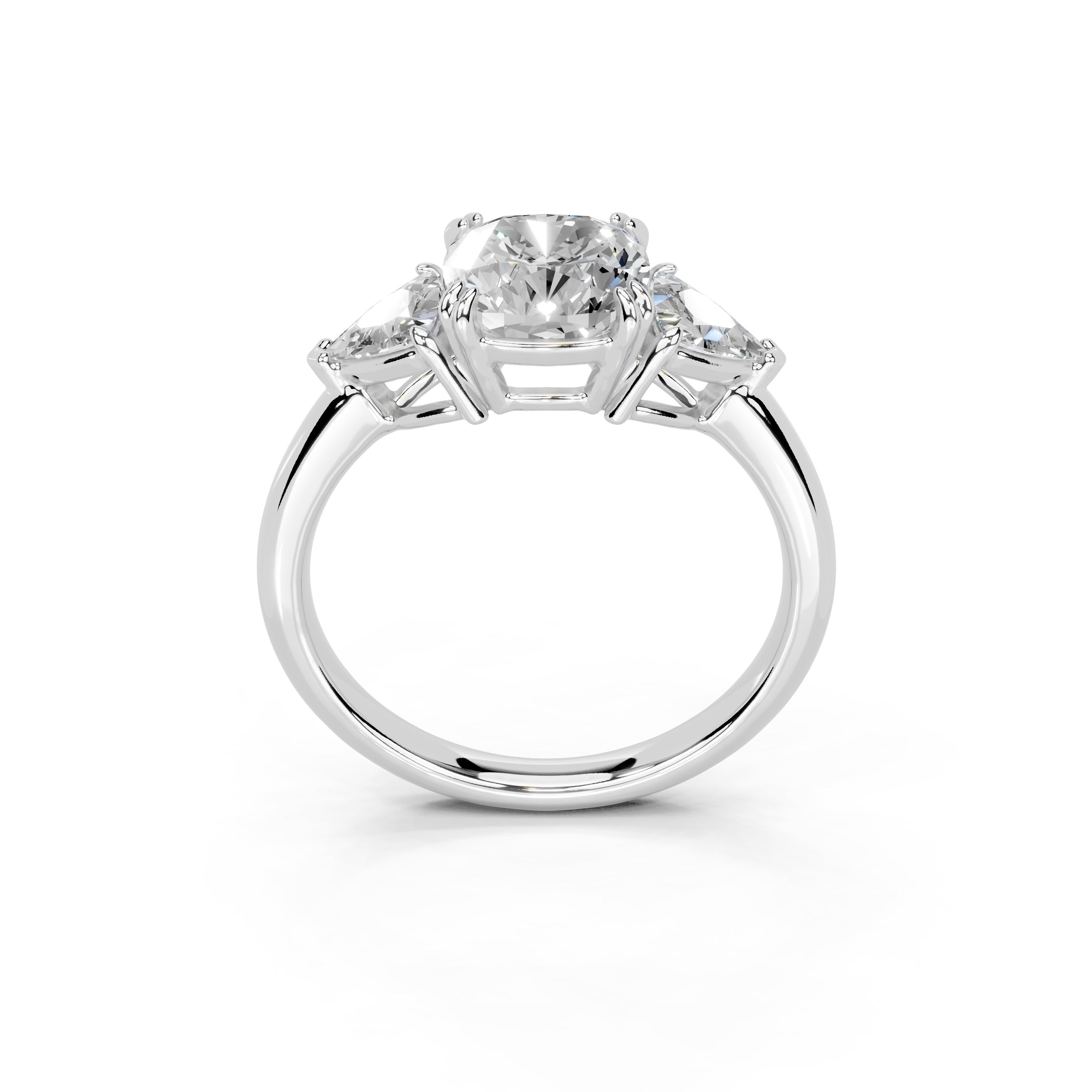 Cushion Cut Three Stone Lab Grown Diamond Engagement Ring with Trillion side stones