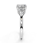 Cushion Cut Three Stone Lab Grown Diamond Engagement Ring with Trillion side stones