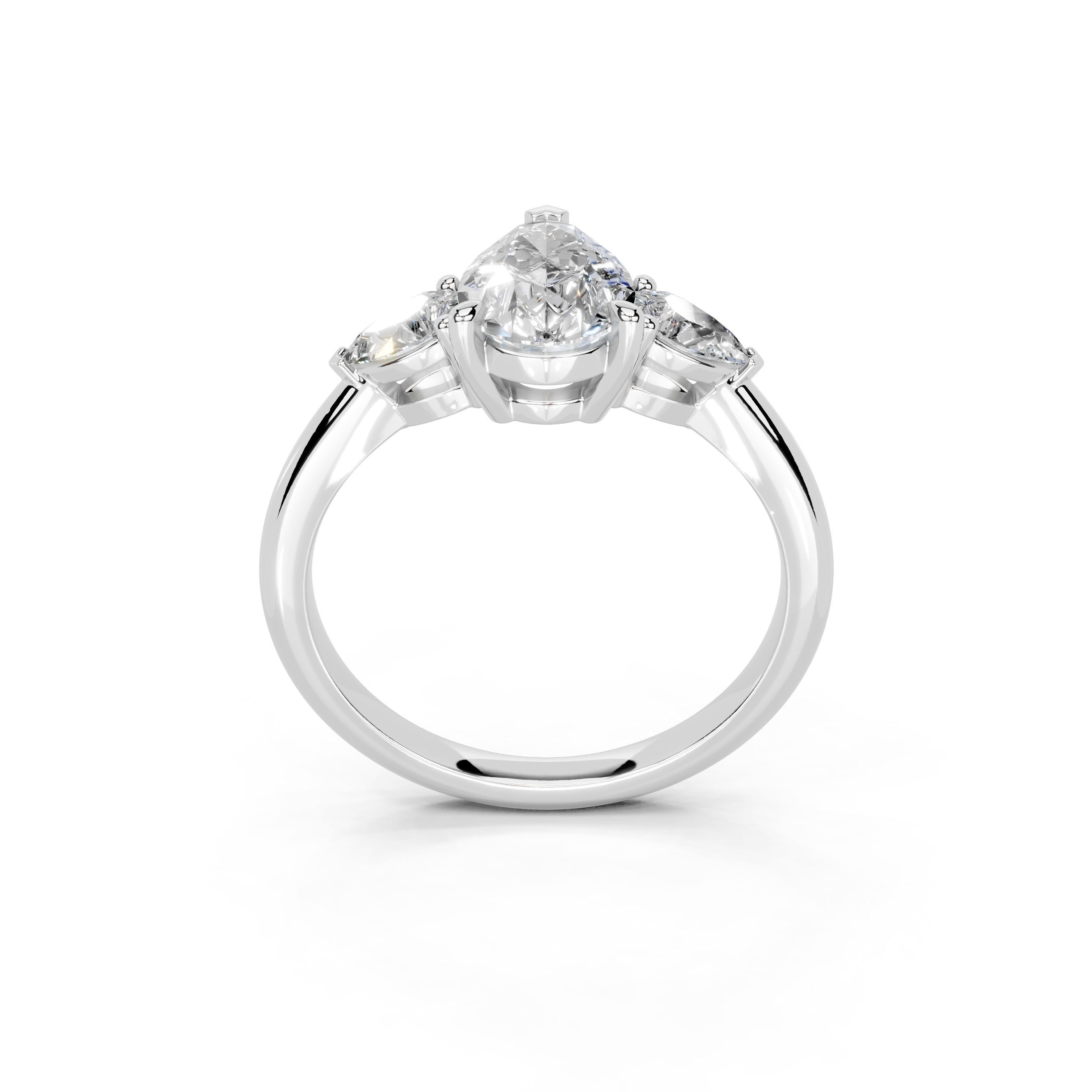 Pear Cut Three Stone Lab Grown Diamond Engagement Ring with Pear side stones