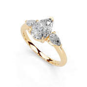 Pear Cut Three Stone Lab Grown Diamond Engagement Ring with Pear side stones