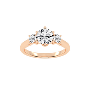 Six Prong Round Cut Three Stone Lab Grown Diamond Engagement Ring with Round side stones