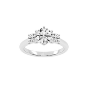 Six Prong Round Cut Three Stone Lab Grown Diamond Engagement Ring with Round side stones