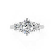 Six Prong Round Cut Three Stone Lab Grown Diamond Engagement Ring with Round side stones