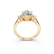 Six Prong Round Cut Three Stone Lab Grown Diamond Engagement Ring with Round side stones