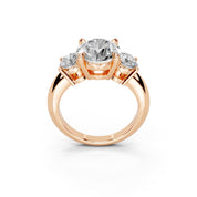 Four Prong Round Cut Three Stone Lab Grown Diamond Engagement Ring with Round side stones