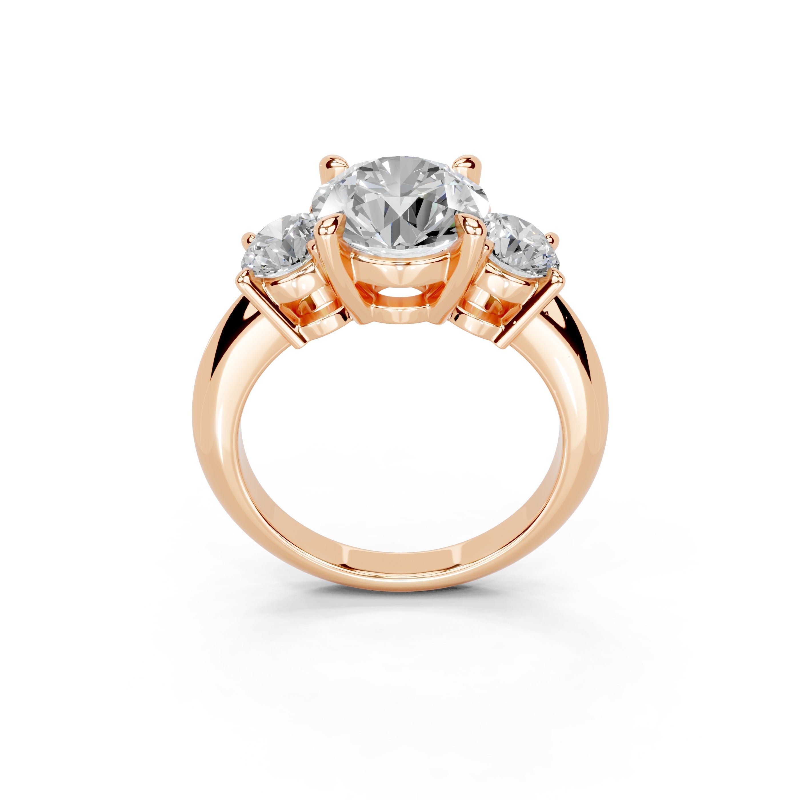 Four Prong Round Cut Three Stone Lab Grown Diamond Engagement Ring with Round side stones