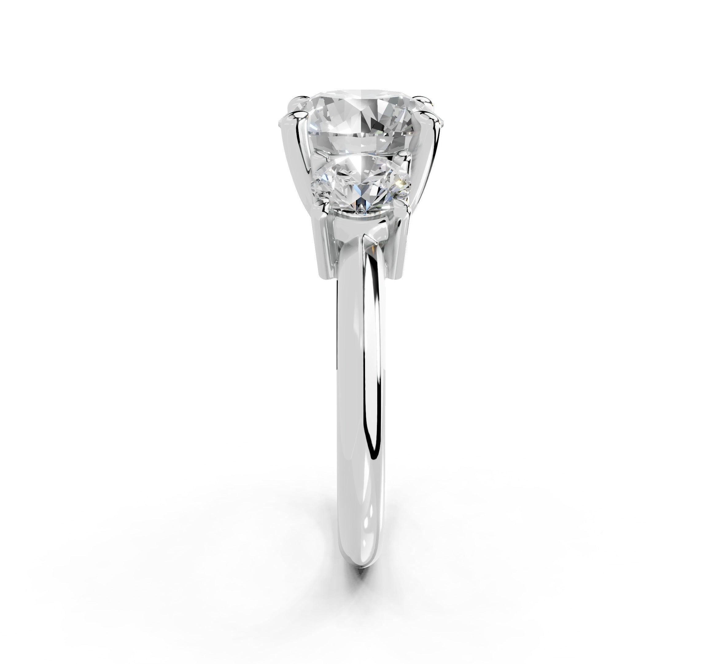 Four Prong Round Cut Three Stone Lab Grown Diamond Engagement Ring with Round side stones