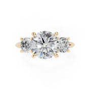 Four Prong Round Cut Three Stone Lab Grown Diamond Engagement Ring with Round side stones